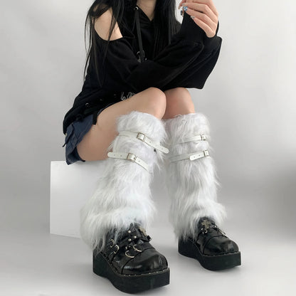 Gothic Leather Belt Fur Sock