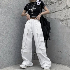 White High Waist Cargo Pants