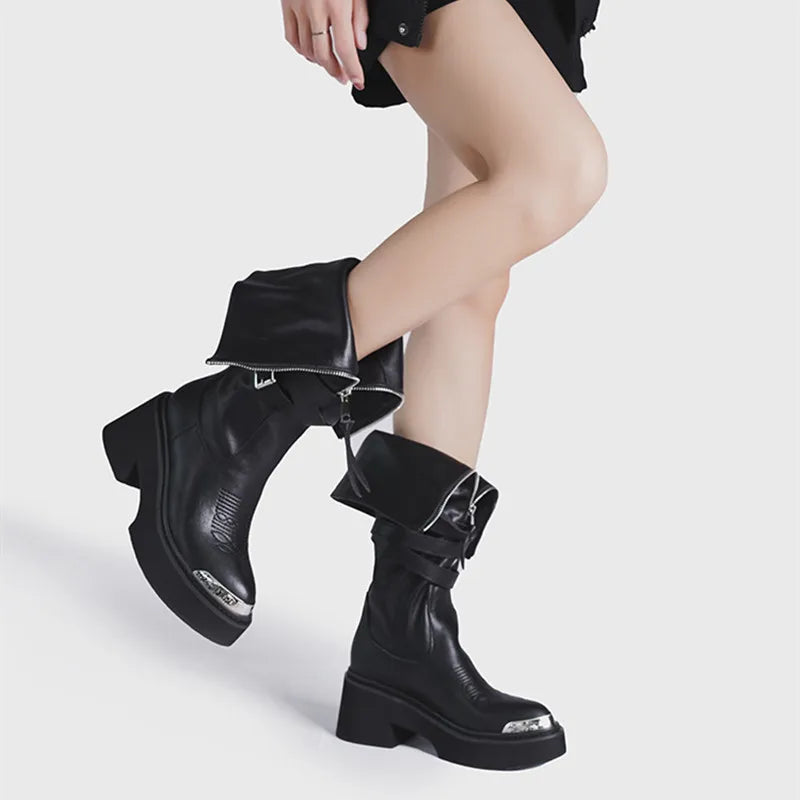 Zipper Gothic Knee-High Motorcycle Wedge Boot Main image