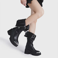 Zipper Gothic Knee-High Motorcycle Wedge Boot