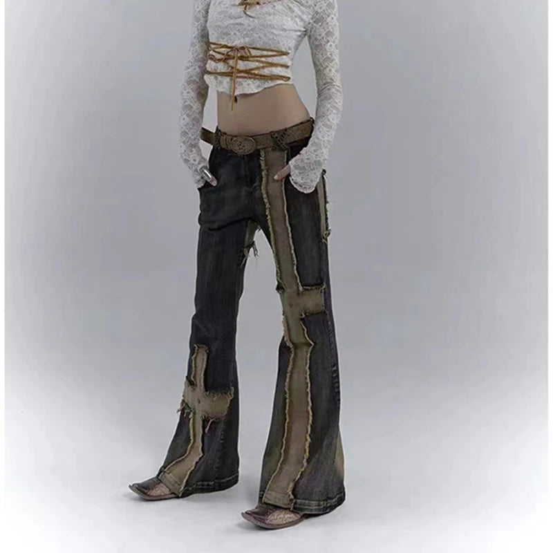 Cross Patchwork Flare Pants Secondary image
