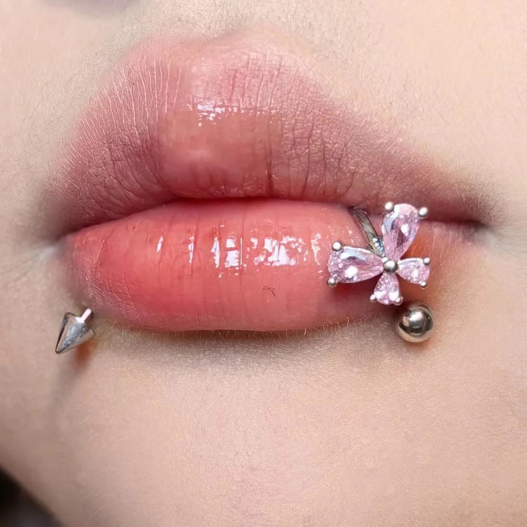 C Shape Crystal Butterfly Stainless Steel Lip Stud