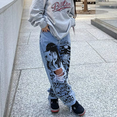 High Waist Ripped Gothic Denim Pant