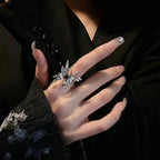 Y2K Liquid Metal Gothic Butterfly Ring