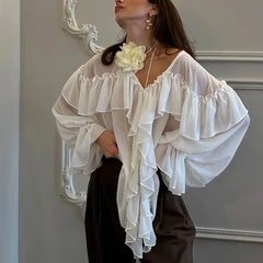 Sheer Chiffon Ruffle Blouse