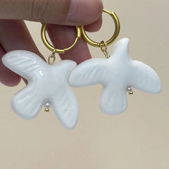 Peace Dove Ceramic Metal Circle Hoop Earring