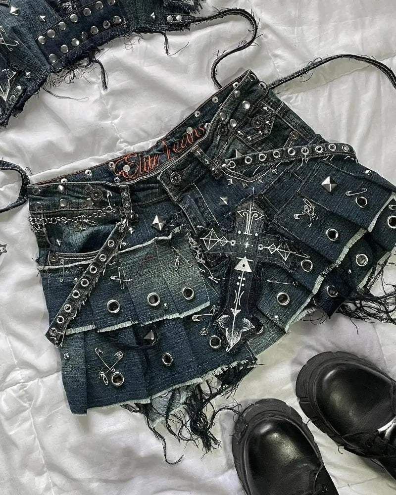 Multi Zip High Waist Leather Skirt