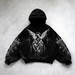 Gothic Graphic Print Zip Hoodie