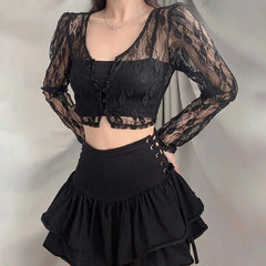 Long Sleeve Cropped Mesh Top