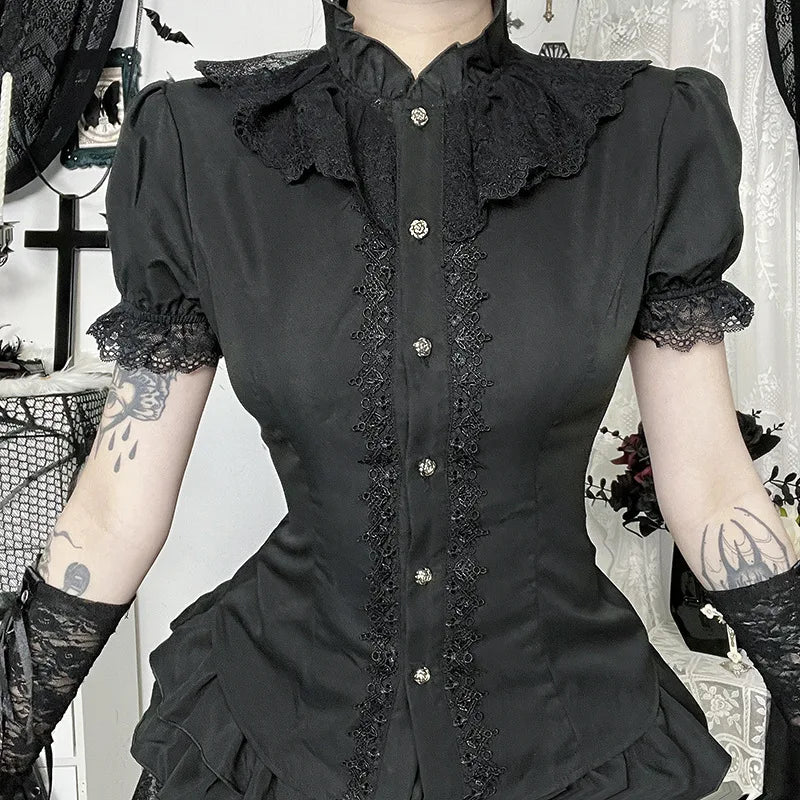 Lace Patchwork Slim Fit Blouse