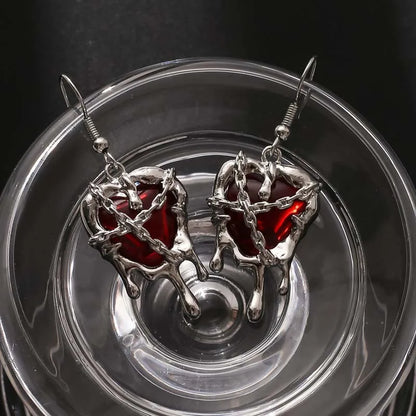 Gothic Red Crystal Lava Heart Pendant Earring