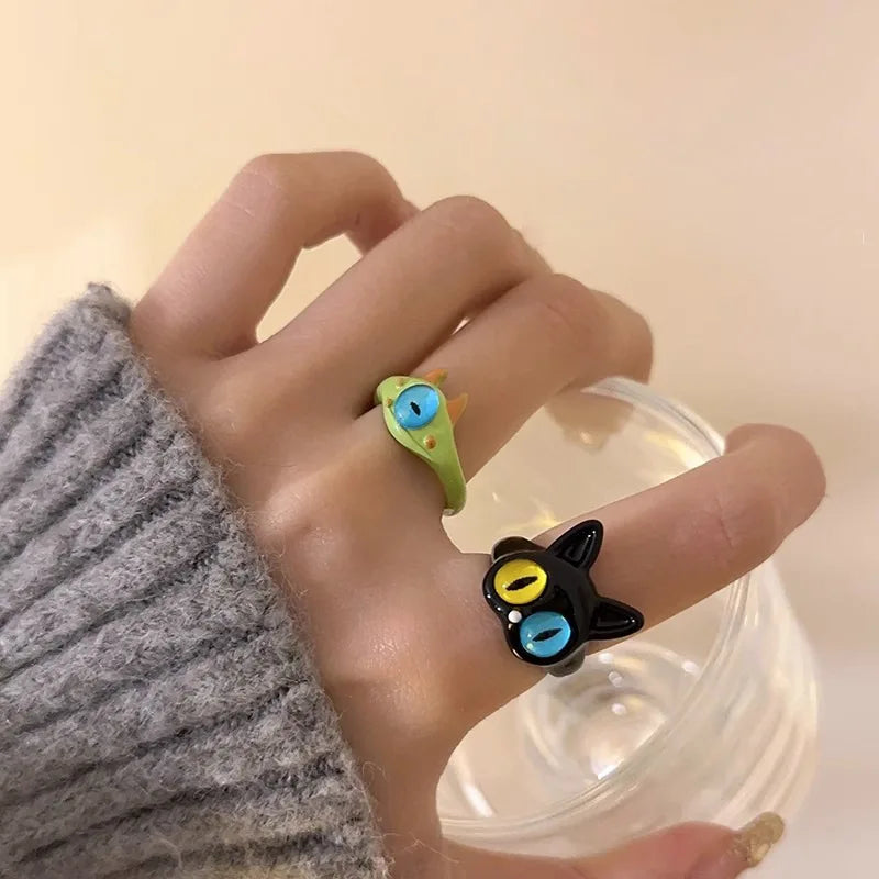 Green Monster Gothic Cat Eyes Ring Main image