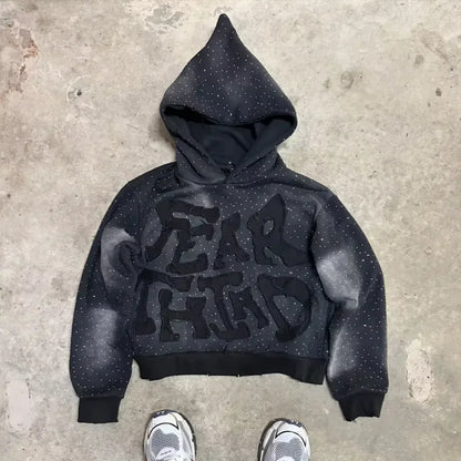 American Gothic Skull Oversize Zipper Hoodie