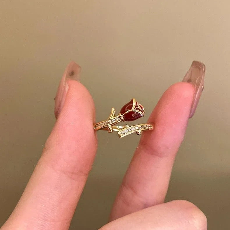 Vintage Gothic Red Crystal Cross Ring