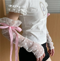 Gothic Lace Floral Ribbon Glove