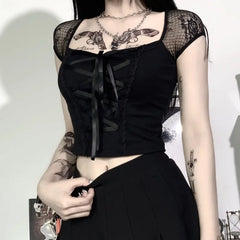 Gothic Square Neck Short Sleeve Corset