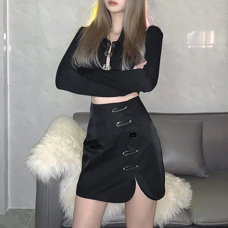 Solid Color Slim Split Mini Skirt Main image