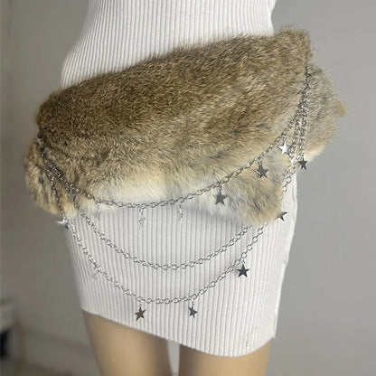 Punk Gothic Studded Fur Y2K Rhinestone Belt