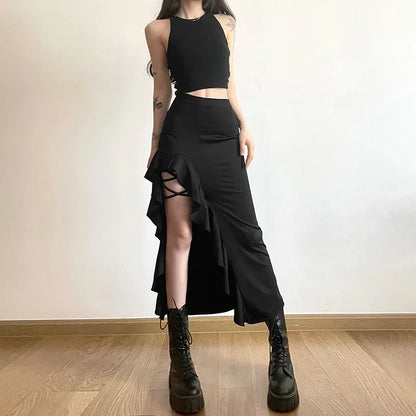 Ruffles Split A-line Party Skirt