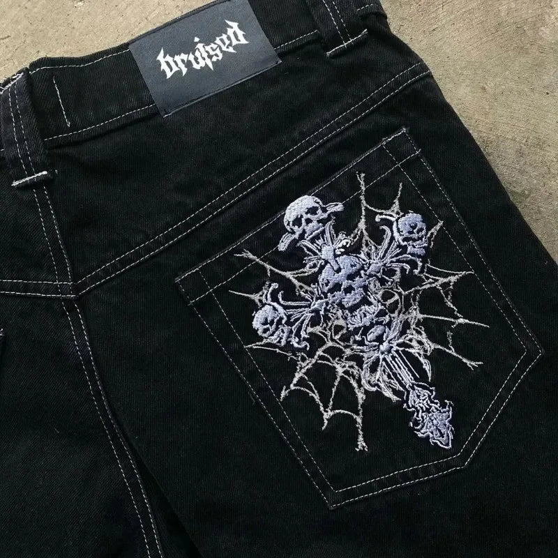 Skeleton Print Wide Leg Pants
