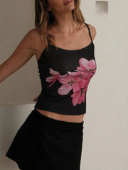 Sexy Lace Flower Print See-Through Crop Top