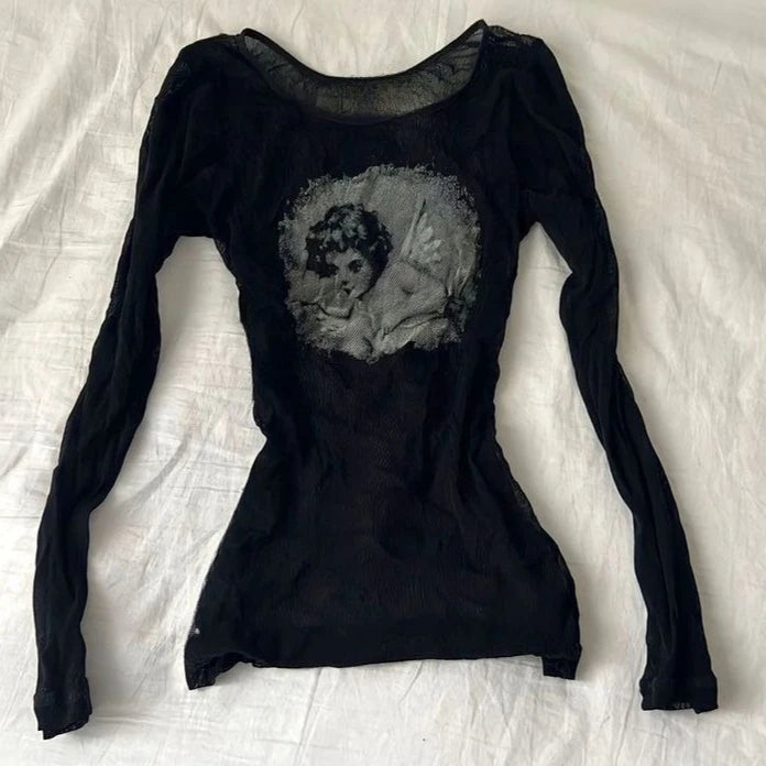 Y2K Goth Graphic Print Slim Knit Top Main image