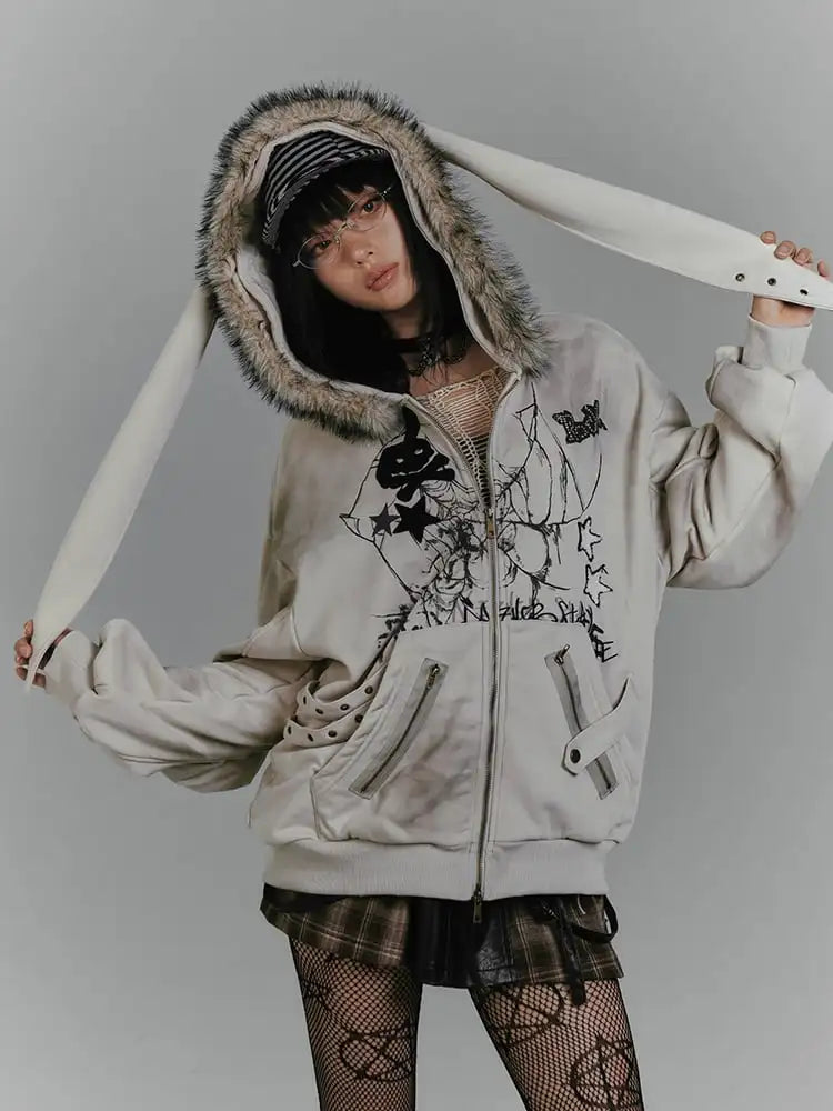 Gothic Print Zip Front Coat