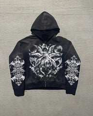 Gothic Devil Letter Zip Hoodie