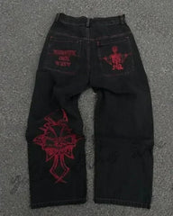 Y2K Gothic Wing Embroidery Pant