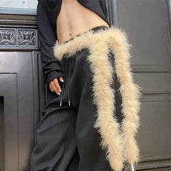 Y2K Gothic Punk Fur Plush Waist Chain Belt