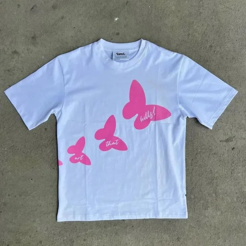 Cartoon Letter Print Oversized Cotton T-shirt