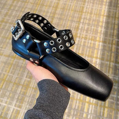 Pointed Toe Chunky Slingbacks Belt Buckle Flat