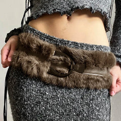 Faux Fur Patchwork Gothic PU Leather Vintage Waist Belt