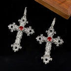 Gothic Large Silver Cross Wedding Drop Earring