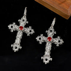 Gothic Large Silver Cross Wedding Drop Earring