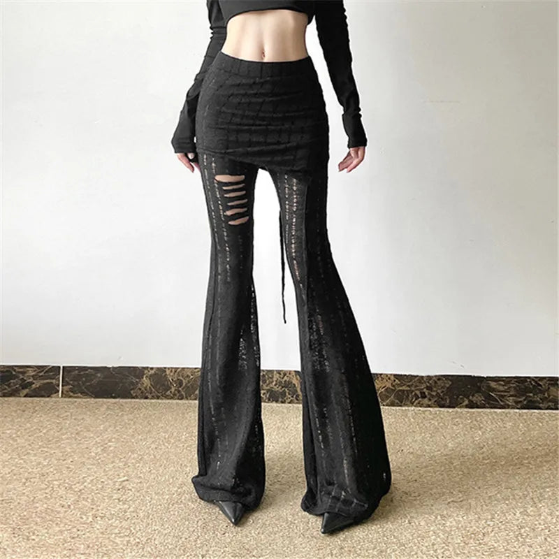 High-Waisted Distressed Flare Pants Main image