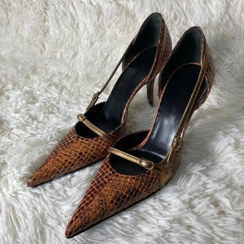 Snake Skin Gothic Pointed Thin Heel High Heel Main image