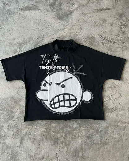Hip Hop Cartoon Print Cotton Oversized T-shirt