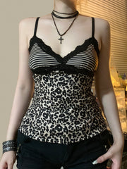 Striped Leopard Slim Backless Bow Crop Top