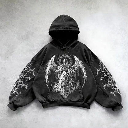 Gothic Punk Print Oversized Hoodie