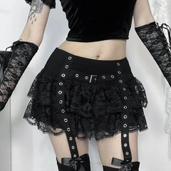 Lace Layered Eyelet Mini Skirt