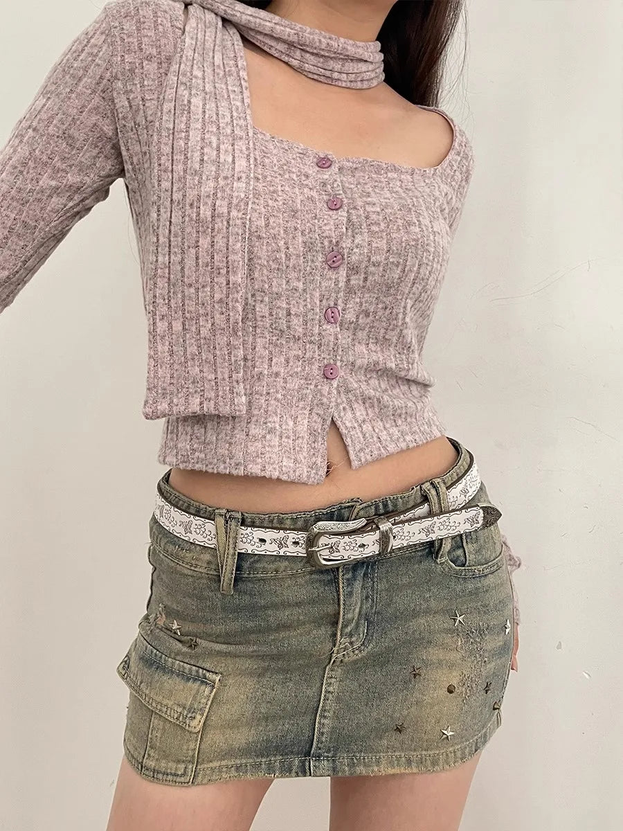 Y2K Gothic White Jeans Waist Belt