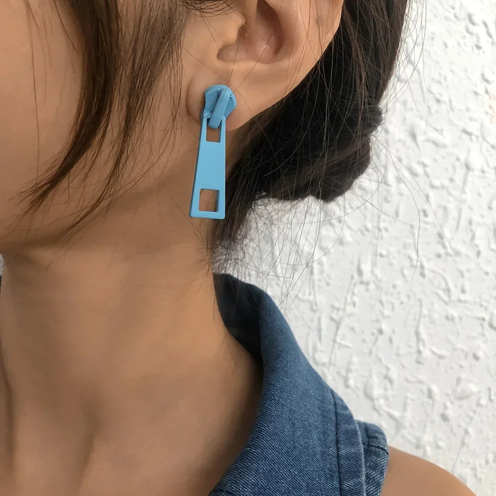Personality Zipper Geometric Hip Hop Earring