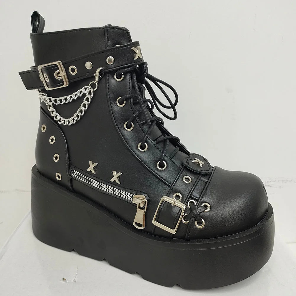 GIGIFOX Platform Gothic Combat Boot