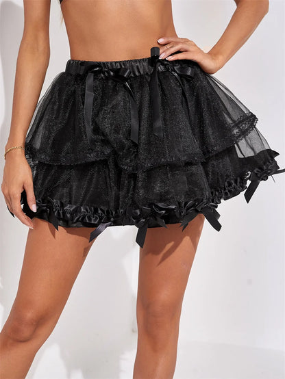Layered Mesh Bow Tutu Skirt