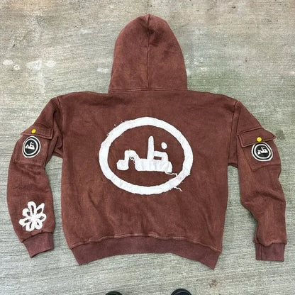 Gothic Oversized Pattern Zip Hoodie