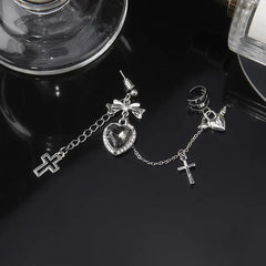 Dark Punk Metal Chain Cross Love Earring