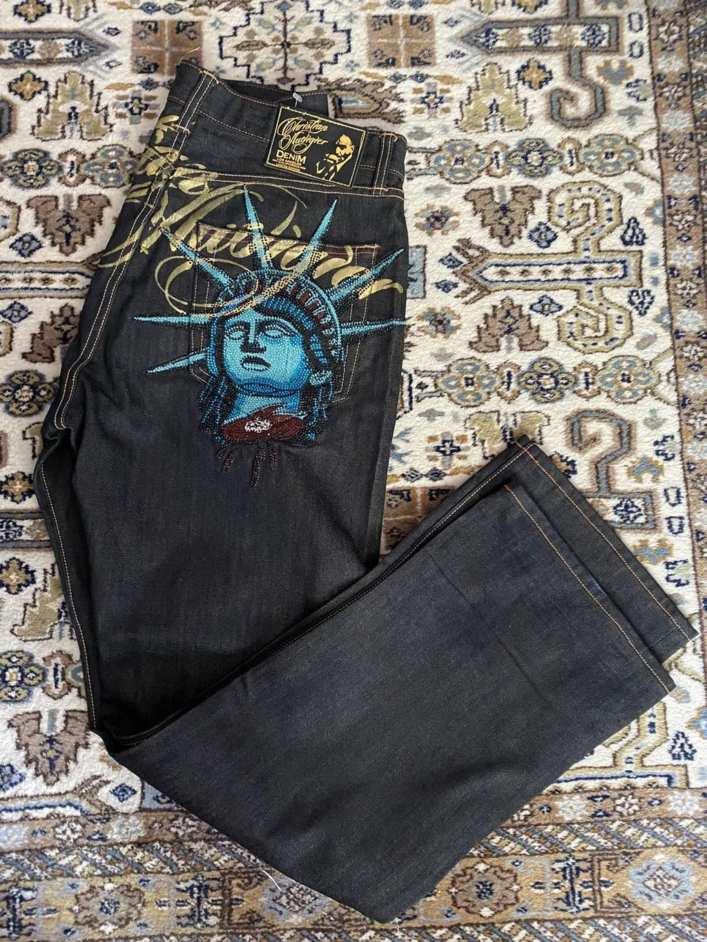 Embroidered High-Waist Wide Leg Pants