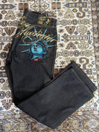 Embroidered High-Waist Wide Leg Pants