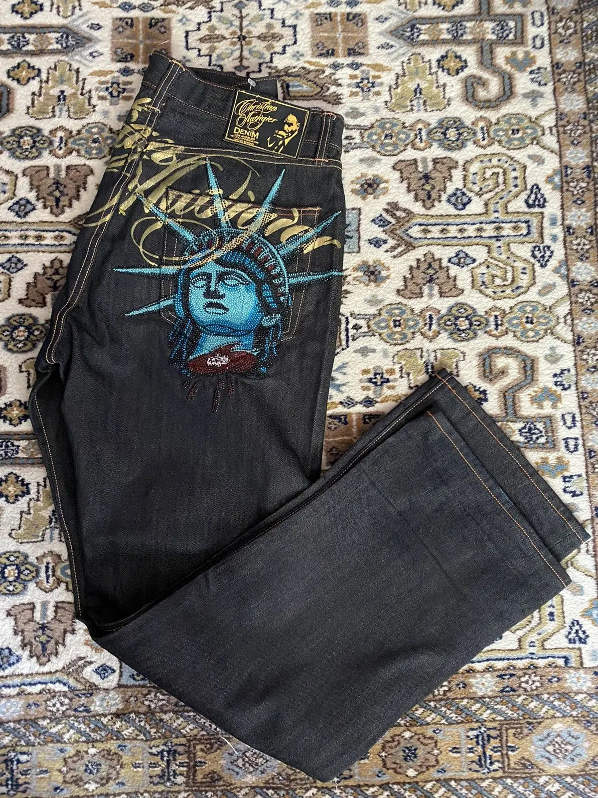 Embroidered High-Waist Wide Leg Pants